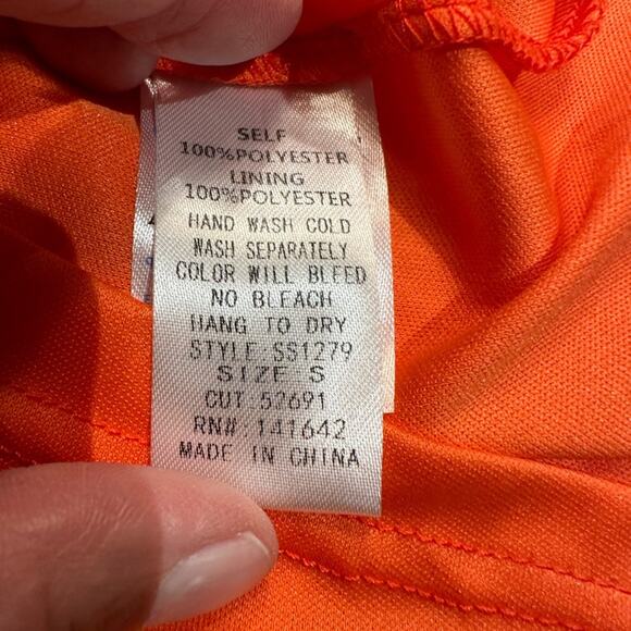 She + Sky Small Orange and White Spaghetti Strap Petal Skirt Romper - Picture 8 of 11